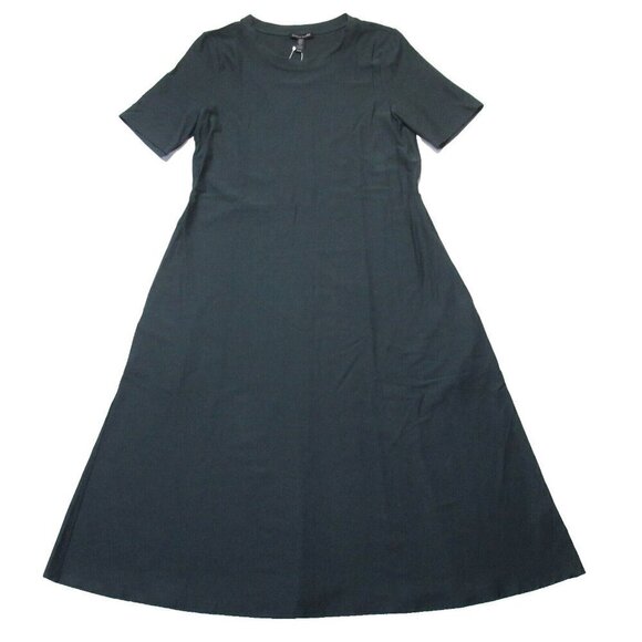 NWT Eileen Fisher Crew Shift in Forest Night Lightweight Washable Crepe Dress XS - Picture 2 of 5